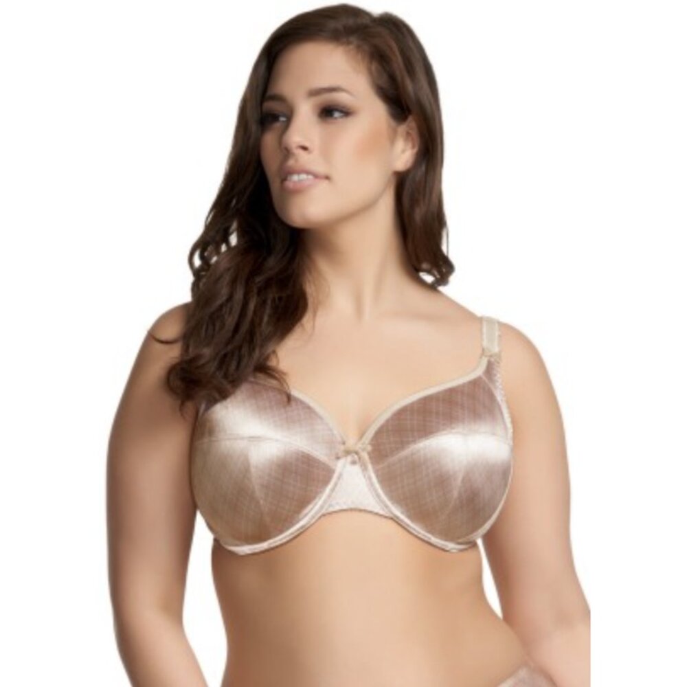 ELOMI Eva Underwire Bandless Satin Bra in Pink Satin Plaid - Size 44FF